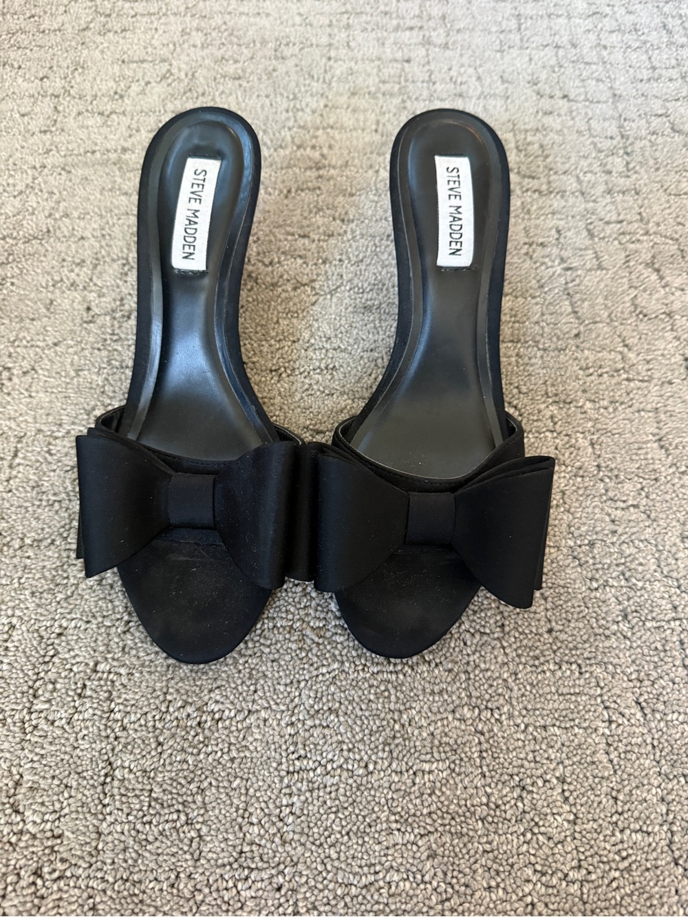Steve Madden Black Satin Bow Slide Mules
